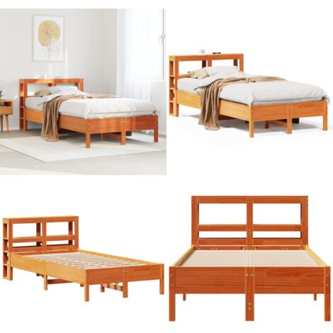 Letto senza Materasso Marrone Cera 120x190 cm in Legno di Pino - Letto con testiera - Letto in legno