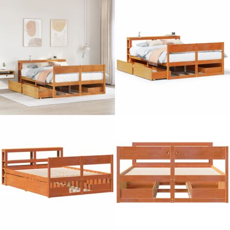 Letto senza Materasso Marrone Cera 120x190 cm in Legno di Pino - Letto in legno - Letto con cassetti