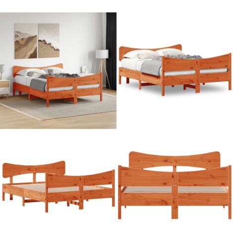 Letto senza Materasso Marrone Cera 140x190 cm in Legno di Pino - Letto senza materasso - Letto in pino