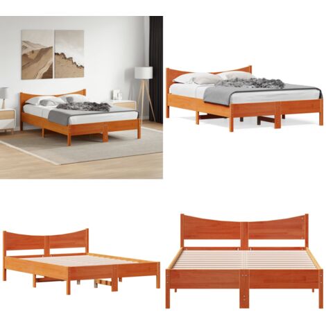 Letto senza Materasso Marrone Cera 140x190 cm in Legno di Pino - Letto senza materasso - Letto in pino