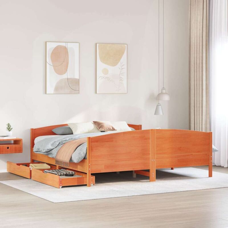 Letto senza Materasso Marrone Cera 160x200 cm in Legno di Pino