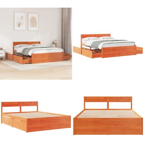 Letto senza Materasso Marrone Cera 160x200 cm in Legno di Pino - Letto con cassetti - Letto in legno di pino