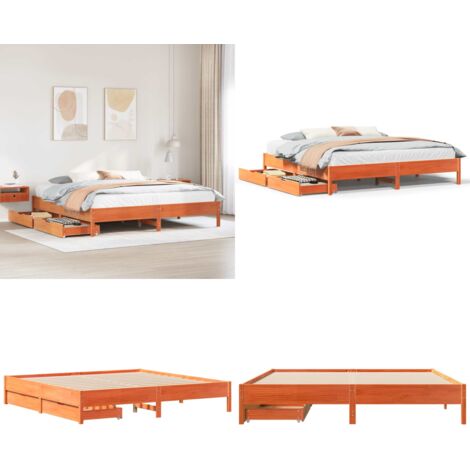 Letto senza Materasso Marrone Cera 180x200 cm in Legno di Pino - Letto con cassetti - Letto con ruote