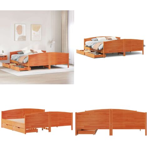 Letto senza Materasso Marrone Cera 180x200 cm in Legno di Pino - Letto con cassetti - Letto in legno