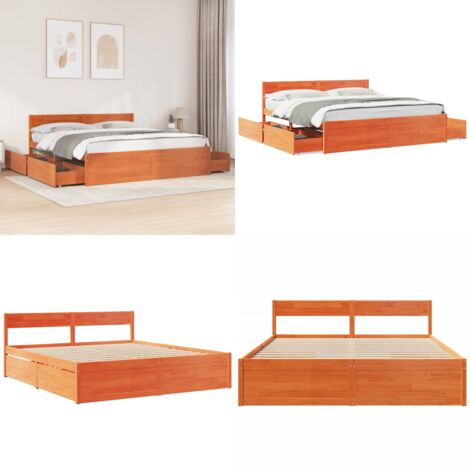 Letto senza Materasso Marrone Cera 180x200 cm in Legno di Pino - Letto con cassetti - Letto in legno di pino
