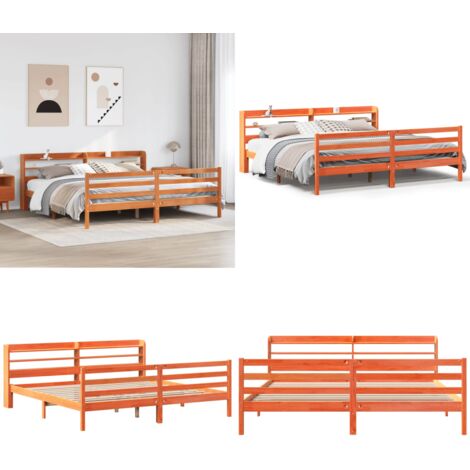 Letto senza Materasso Marrone Cera 200x200 cm in Legno di Pino - Testiera letto - Letto in legno