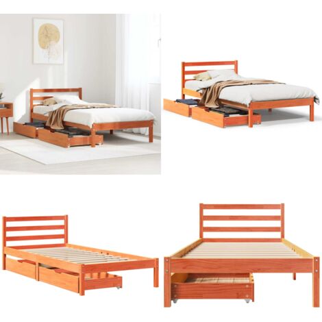 Letto senza Materasso Marrone Cera 75x190 cm in Legno di Pino - Letto in legno - Letto con cassetti