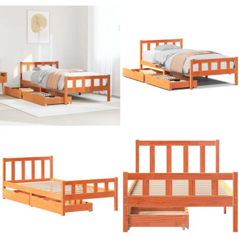 Letto senza Materasso Marrone Cera 75x190 cm in Legno di Pino - Letto in legno - Letto con cassetti