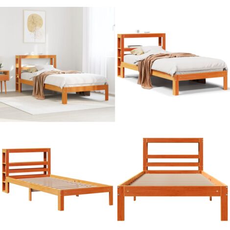 Letto senza Materasso Marrone Cera 75x190 cm in Legno di Pino - Testiera autoportante - Letto in legno