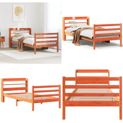 Letto senza Materasso Marrone Cera 75x190 cm in Legno di Pino - Testiera autoportante - Letto in legno