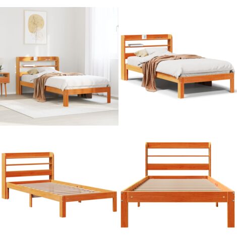 Letto senza Materasso Marrone Cera 75x190 cm in Legno di Pino - Testiera autoportante - Letto in legno