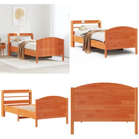 Letto senza Materasso Marrone Cera 75x190 cm in Legno di Pino - Testiera letto - Letto in legno
