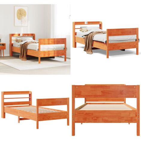 Letto senza Materasso Marrone Cera 75x190 cm in Legno di Pino - Testiera letto - Letto in legno