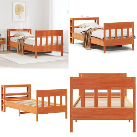 Letto senza Materasso Marrone Cera 75x190 cm in Legno di Pino - Testiera letto - Letto in legno