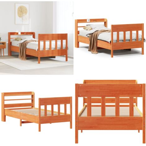 Letto senza Materasso Marrone Cera 75x190 cm in Legno di Pino - Testiera letto - Letto in legno