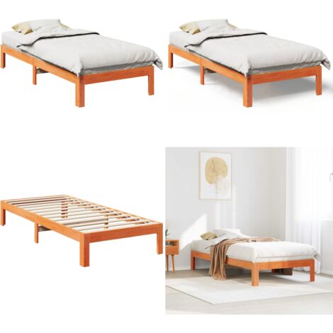 Letto senza Materasso Marrone Cera 80x200 cm Legno di Pino - Letto con telaio in legno - Letto con doghe
