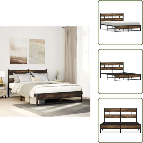 Letto senza materasso - vidaXL Giroletto senza Materaso in Metallo Rovere Fumo 140x200 cm - Letto con doghe in metallo