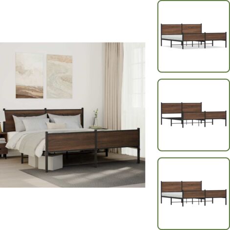 Letto senza materasso - vidaXL Giroletto senza Materaso in Metallo Rovere Marrone 160x200 cm - Letto con doghe in metallo