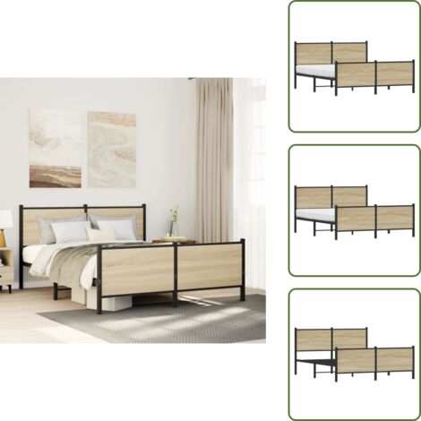 Letto senza materasso - vidaXL Giroletto senza Materaso in Metallo Rovere Sonoma 140x200 cm - Letto con doghe in metallo