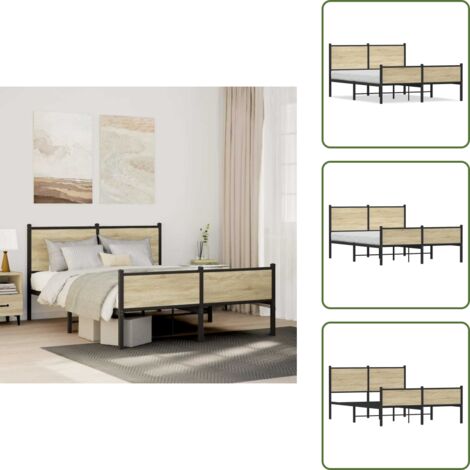 Letto senza materasso - vidaXL Giroletto senza Materaso in Metallo Rovere Sonoma 150x200 cm - Letto in acciaio