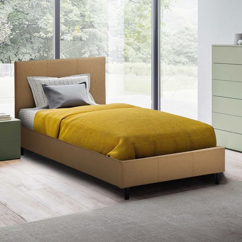 Letto singolo 1 piazza in tessuto con rete testiera 80x190 Lausanne Twin Colore: Beige