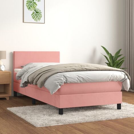 Letto Singolo 1 piazze - Giroletto a Molle con Materasso Rosa 80x200 cm in Velluto Comodo & Moderno 1655