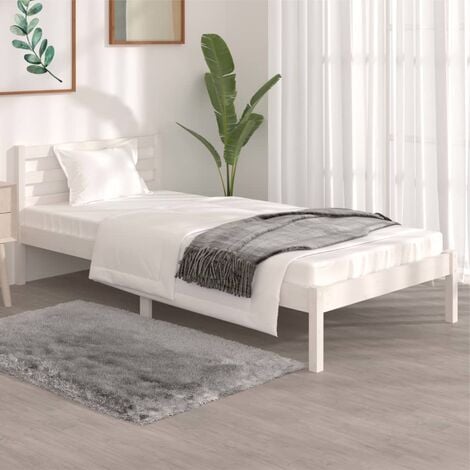 KALISSE Letto Singolo 1 piazze - Giroletto in Legno Massello di Pino 90x190 cm Bianco 3FT Single Comodo & Moderno 7305