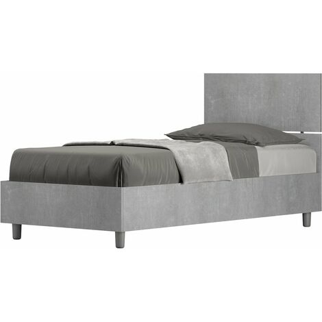Letto Singolo 80x190 cm con Rete Demas Testata Dritta Cemento