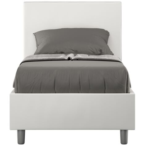 Letto Singolo 80x190 cm con Rete e Contenitore Adele Bianco