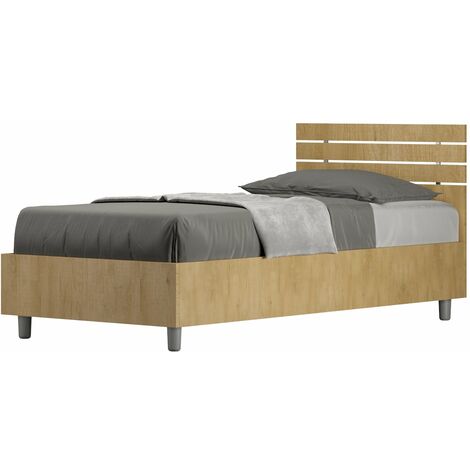 Letto Singolo 80x190 cm con Rete e Contenitore Ankel Testata Doghe Dritta Quercia