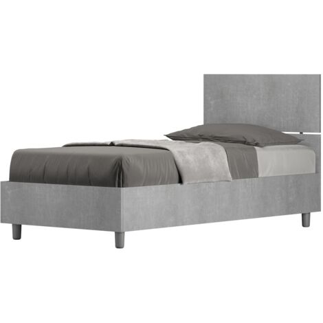 Letto Singolo 80x190 cm con Rete e Contenitore Demas Testata Dritta Cemento