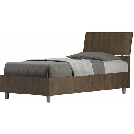 Letto Singolo 80x190 cm con Rete e Contenitore Demas Testata Inclinata Noce