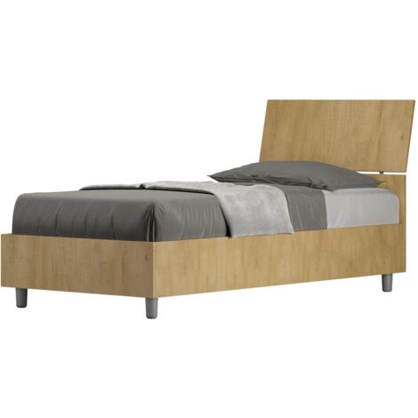Letto Singolo 80x190 cm con Rete e Contenitore Demas Testata Inclinata Quercia