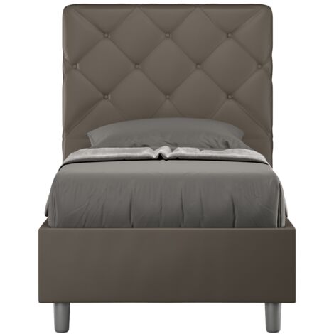Letto Singolo 80x190 cm con Rete e Contenitore Priya Cappuccino