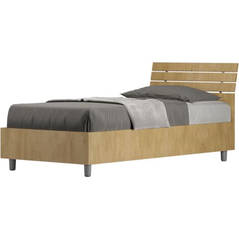 Letto Singolo 80x190 cm Senza Rete Ankel Testata Doghe Inclinata Quercia
