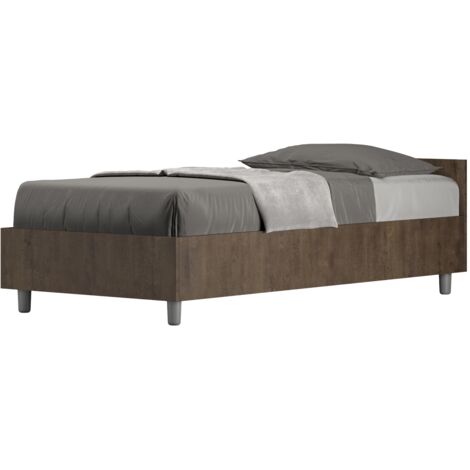 Letto Singolo 80x200 cm con Rete e Contenitore Nuamo Noce