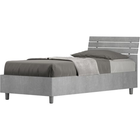 Letto Singolo 80x200 cm con Rete e Contenitore Testata Doghe Inclinata Ankel Grigio