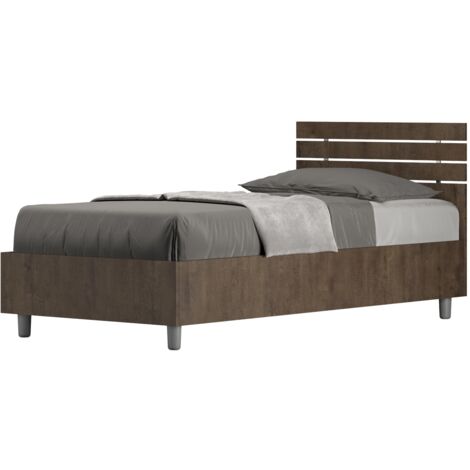 Letto Singolo 80x200 cm con Rete e Contenitore Testata Dritta Ankel Noce