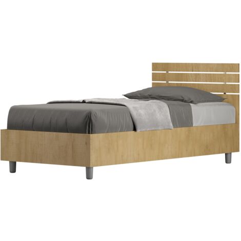 Letto Singolo 80x200 cm con Rete e Contenitore Testata Dritta Ankel Quercia Natura