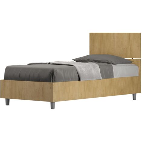 Letto Singolo 80x200 cm con Rete e Contenitore Testata Dritta Demas Quercia Natura