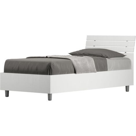 Letto Singolo 80x200 cm con Rete Testata Doghe Inclinata Ankel Bianco Frassino