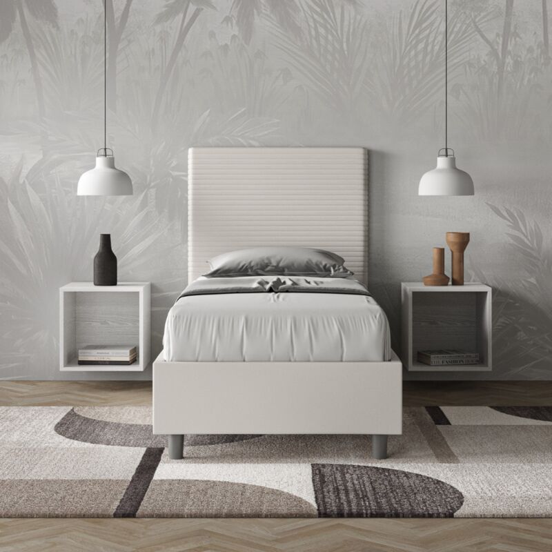 Letto singolo con rete imbottito 80x190 similpelle bianco Focus