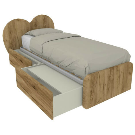 Letto singolo a cuore 80x190 con cassetti - Quercia