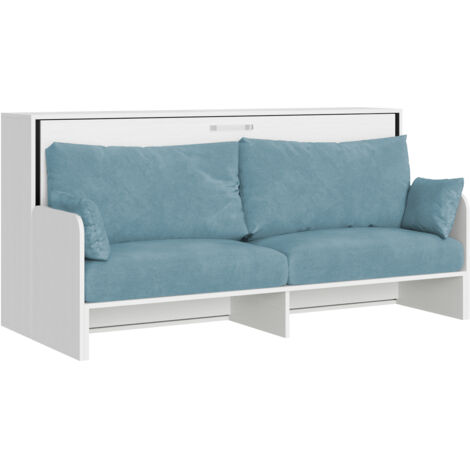 Letto singolo a scomparsa Kando con divano con materasso bianco frassino, azzurro