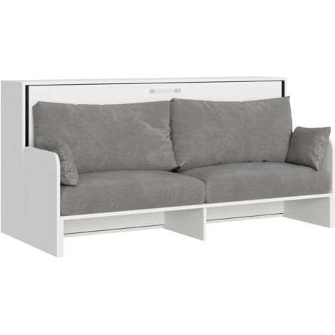 Letto singolo a scomparsa Kando con divano con materasso bianco frassino, grigio