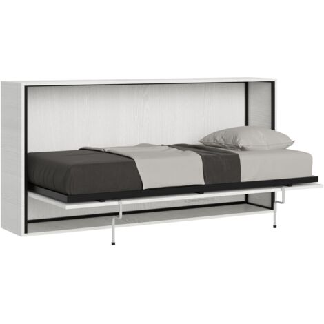 Letto singolo a scomparsa orizzontale bianco frassino.