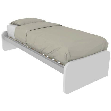 Letto singolo cameretta 80x190 con rete a doghe in acciaio e faggio - Bianco