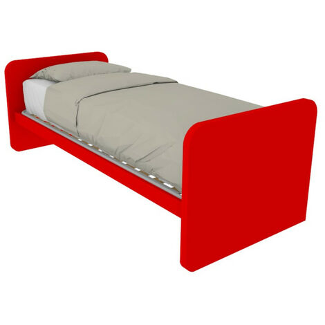 Letto singolo cameretta 80x190 con rete a doghe in acciaio e faggio - Rosso