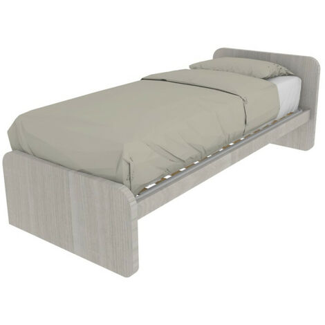 Letto singolo cameretta 80x190 con rete a doghe in acciaio e faggio - Rovere rock