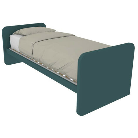 Letto singolo cameretta 80x190 con rete a doghe in acciaio e faggio - Verde Petrolio